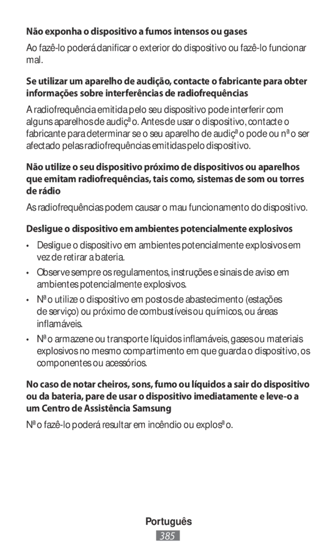 Samsung ET-YO324BBEGRU manual Não exponha o dispositivo a fumos intensos ou gases 