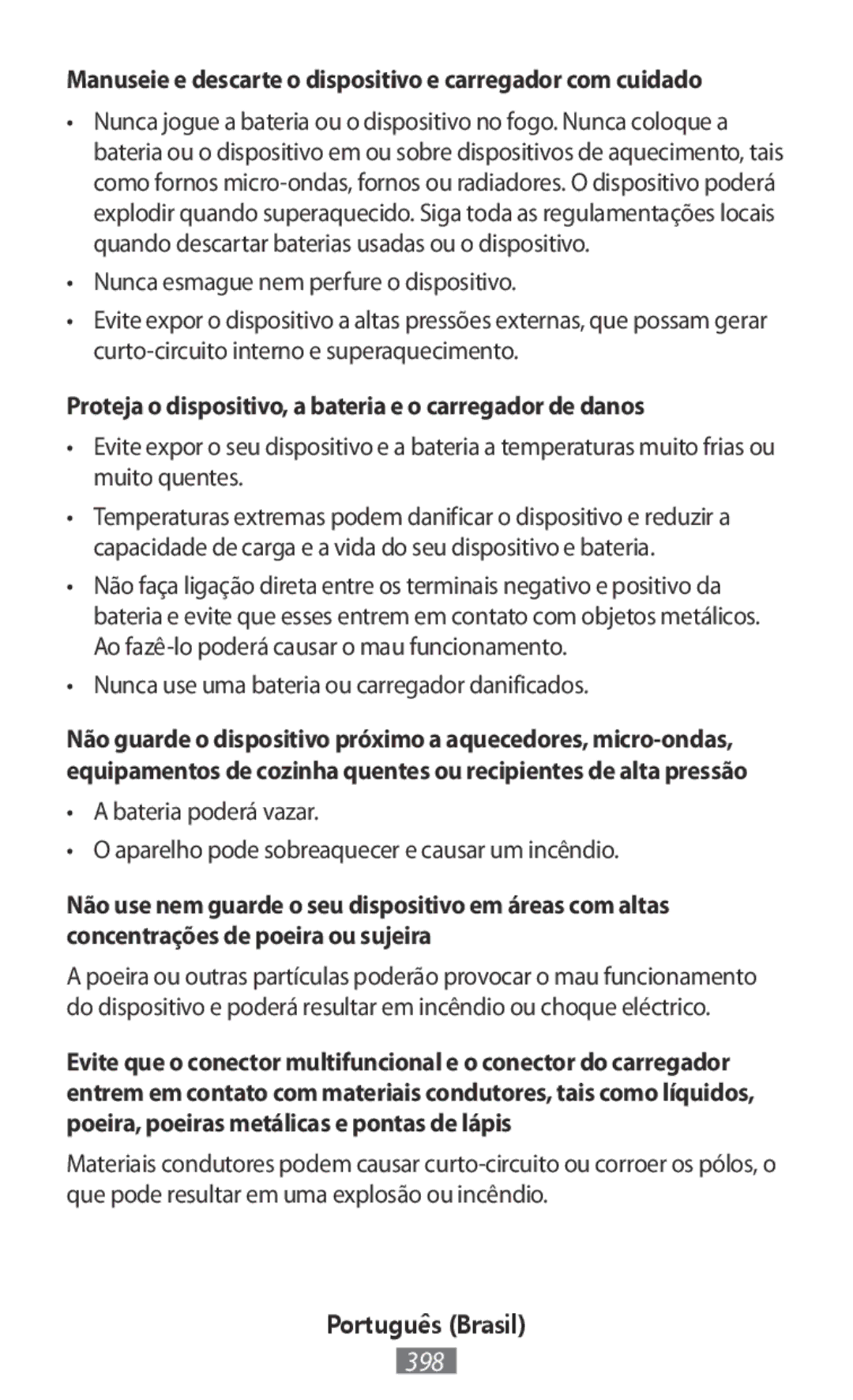 Samsung ET-YO324BBEGRU manual Manuseie e descarte o dispositivo e carregador com cuidado 