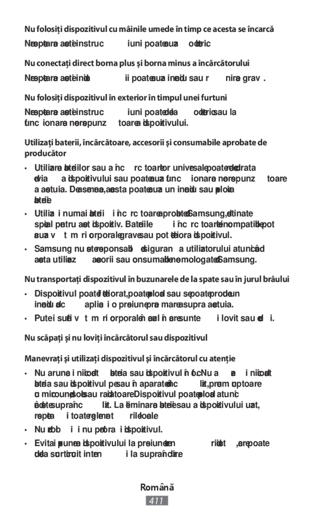 Samsung ET-YO324BBEGRU manual Nu folosiţi dispozitivul în exterior în timpul unei furtuni 