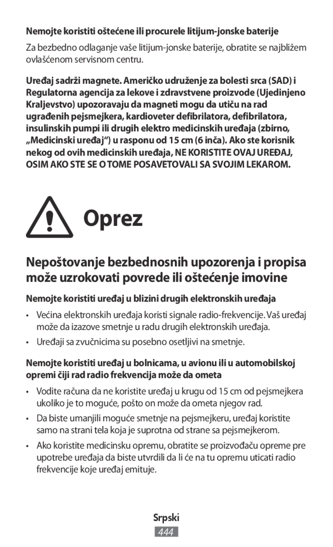 Samsung ET-YO324BBEGRU manual Oprez, Uređaji sa zvučnicima su posebno osetljivi na smetnje 