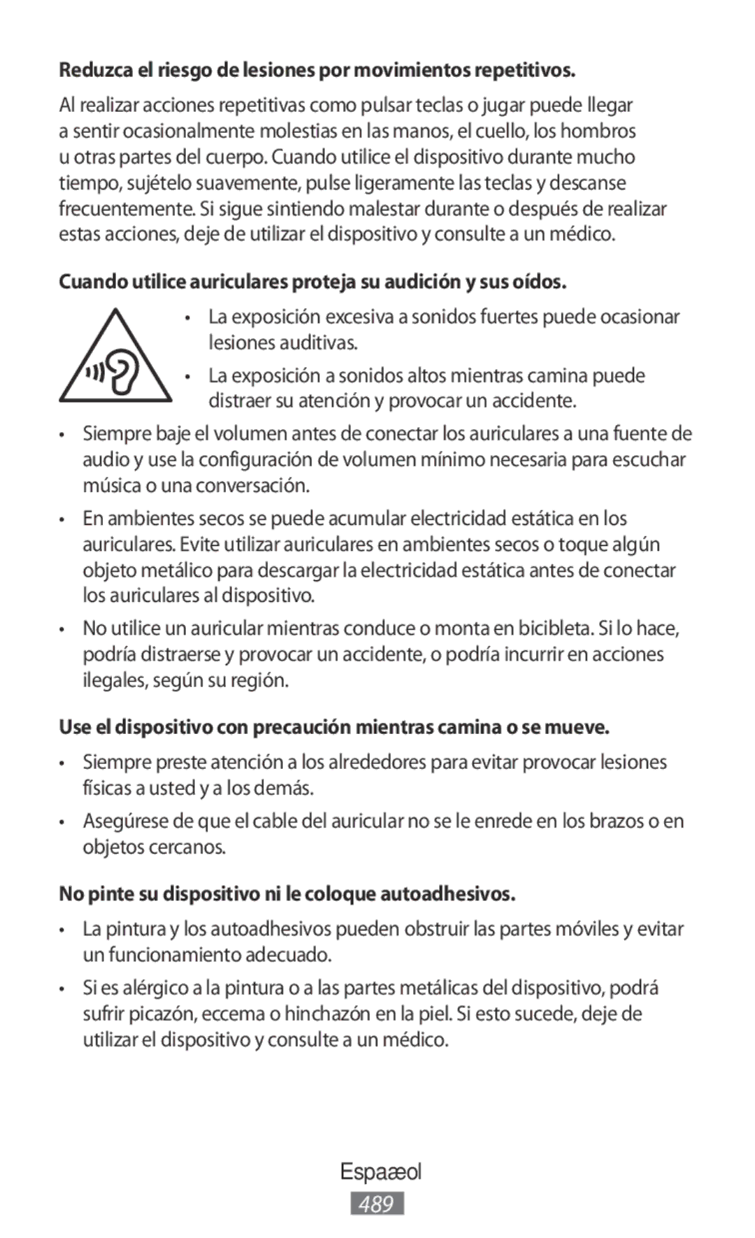 Samsung ET-YO324BBEGRU manual Reduzca el riesgo de lesiones por movimientos repetitivos 