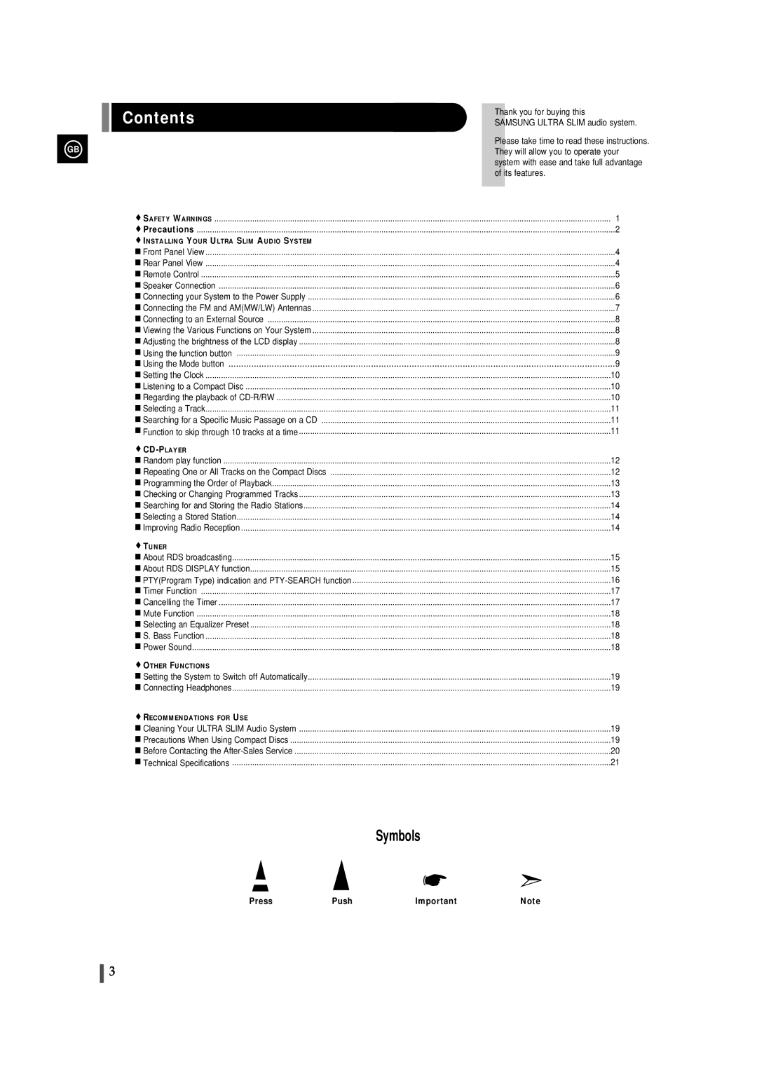 Samsung EV-1S instruction manual Contents 