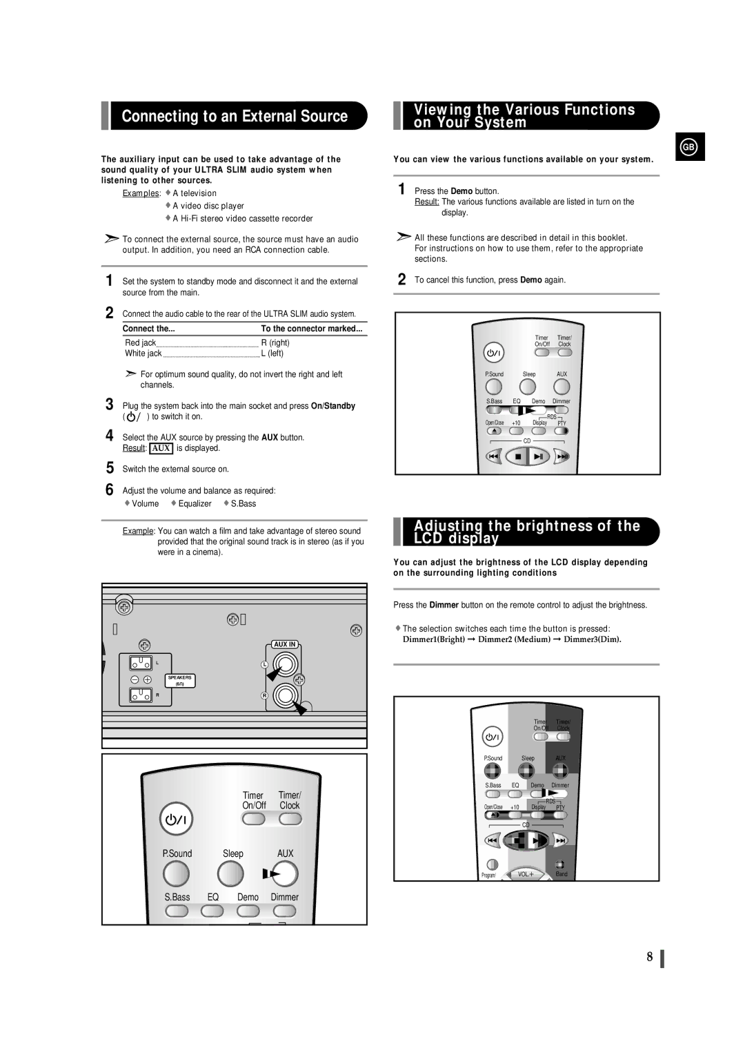 Samsung EV-1S instruction manual Connecting to an External Source, Viewing the Various Functions on Your System 