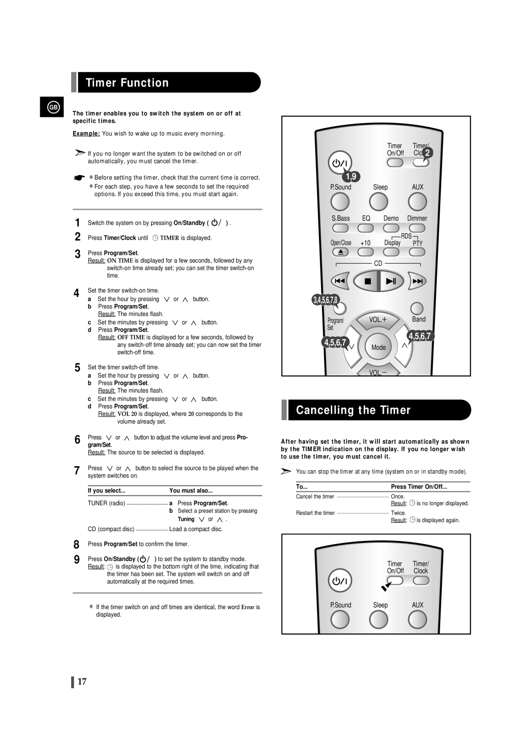 Samsung EV-1S instruction manual Timer Function, Cancelling the Timer, 3,4,5,6,7,8 