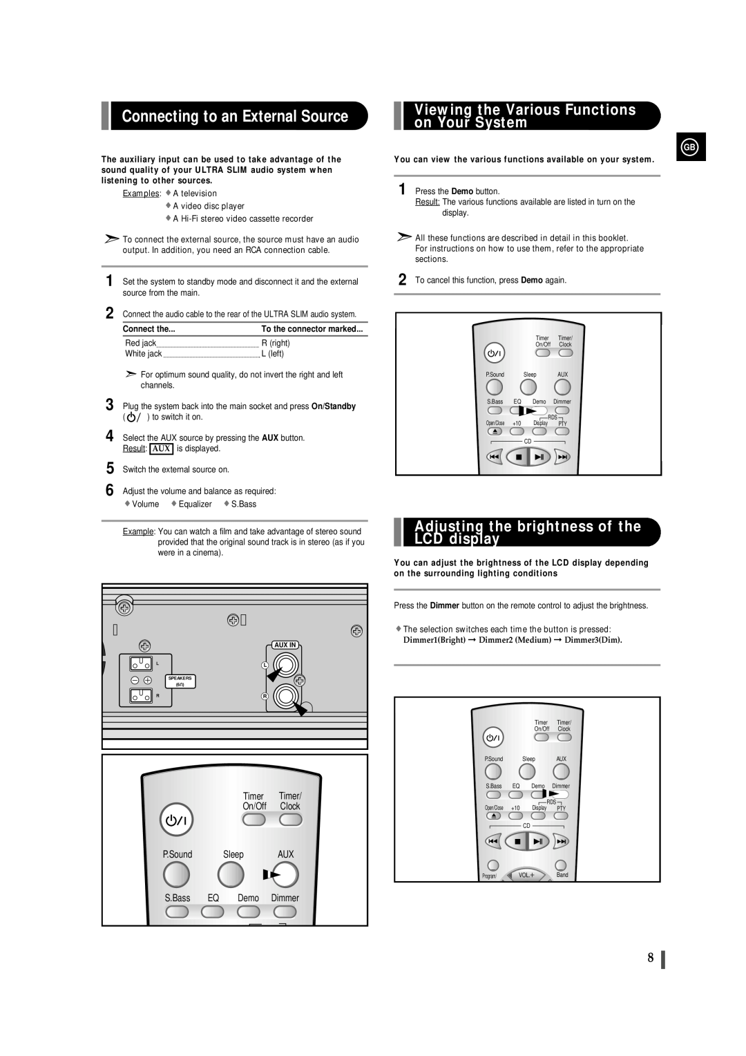 Samsung EV-1S instruction manual Connecting to an External Source, Viewing the Various Functions on Your System 