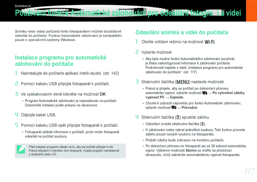 Samsung EV-NX1000BFWCZ, EV-NX1000BABCZ manual 117, Odesílání snímků a videí do počítače, Instalace programu pro automatické 