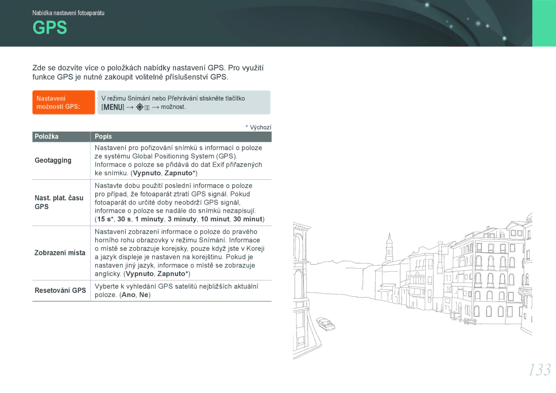 Samsung EV-NX1000BFWCZ, EV-NX1000BABCZ, EV-NX1000BJPCZ, EV-NX1100BABHU manual 133, Geotagging, Nast. plat. času 
