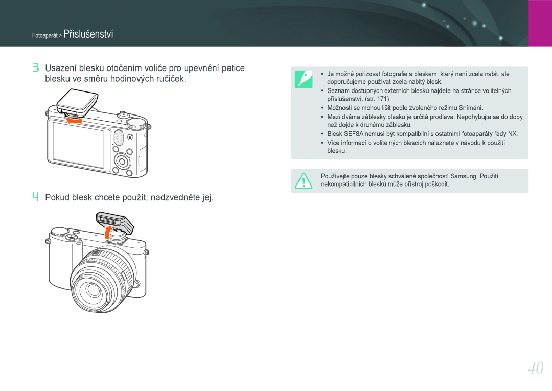 Samsung EV-NX1000BJPCZ, EV-NX1000BABCZ, EV-NX1000BFWCZ, EV-NX1100BABHU manual Fotoaparát Příslušenství 