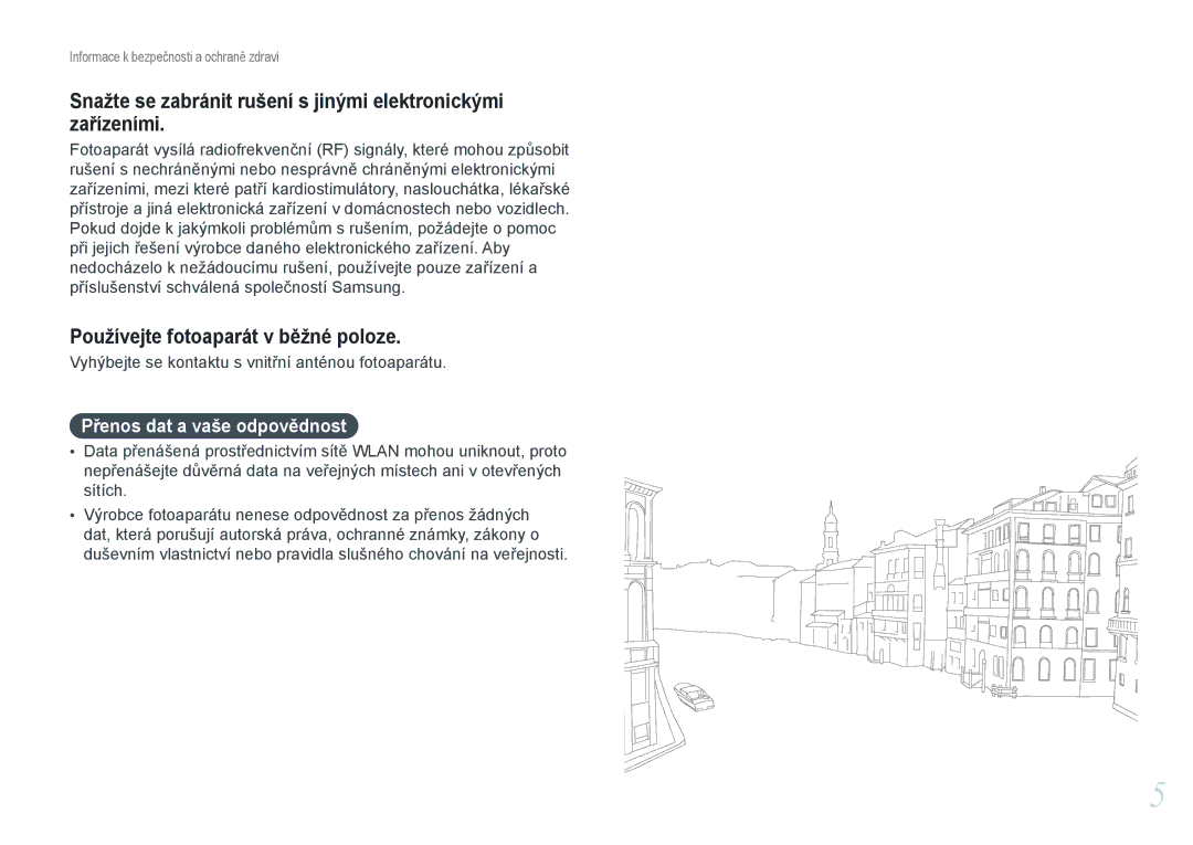 Samsung EV-NX1000BFWCZ, EV-NX1000BABCZ, EV-NX1000BJPCZ Používejte fotoaparát v běžné poloze, Přenos dat a vaše odpovědnost 