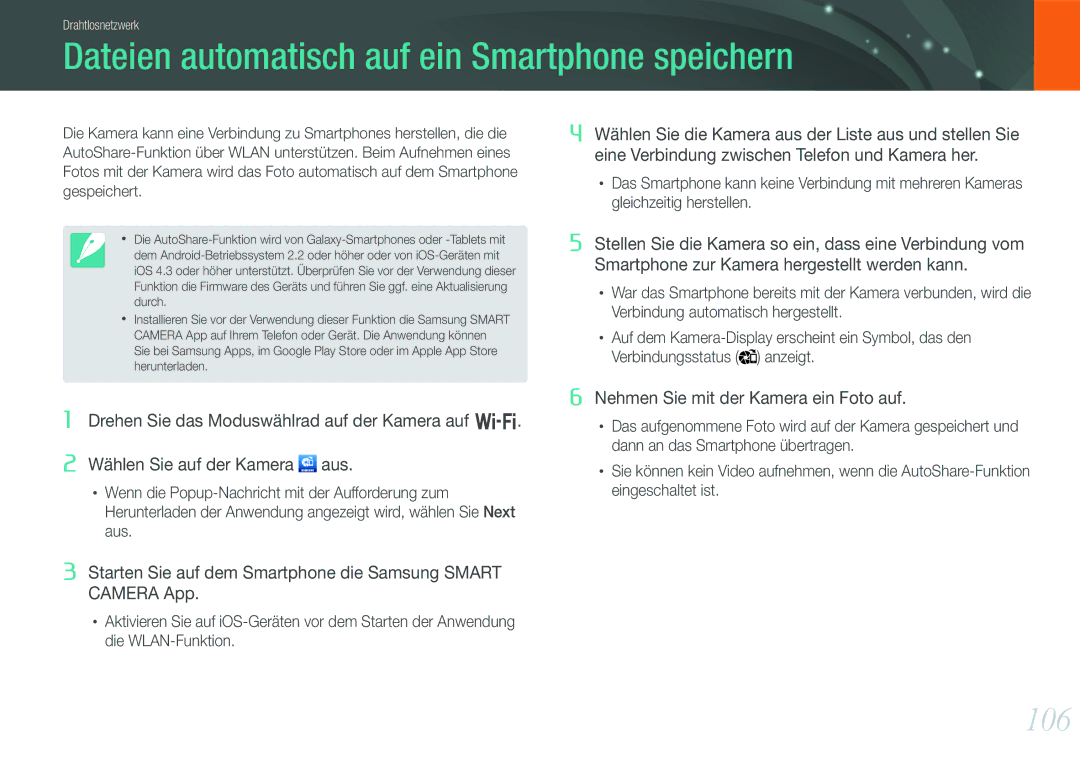 Samsung EV-NX1000BPWFR, EV-NX1000BABDE, EV-NX1000BFWDE, EV-NX1000BABNL Dateien automatisch auf ein Smartphone speichern, 106 