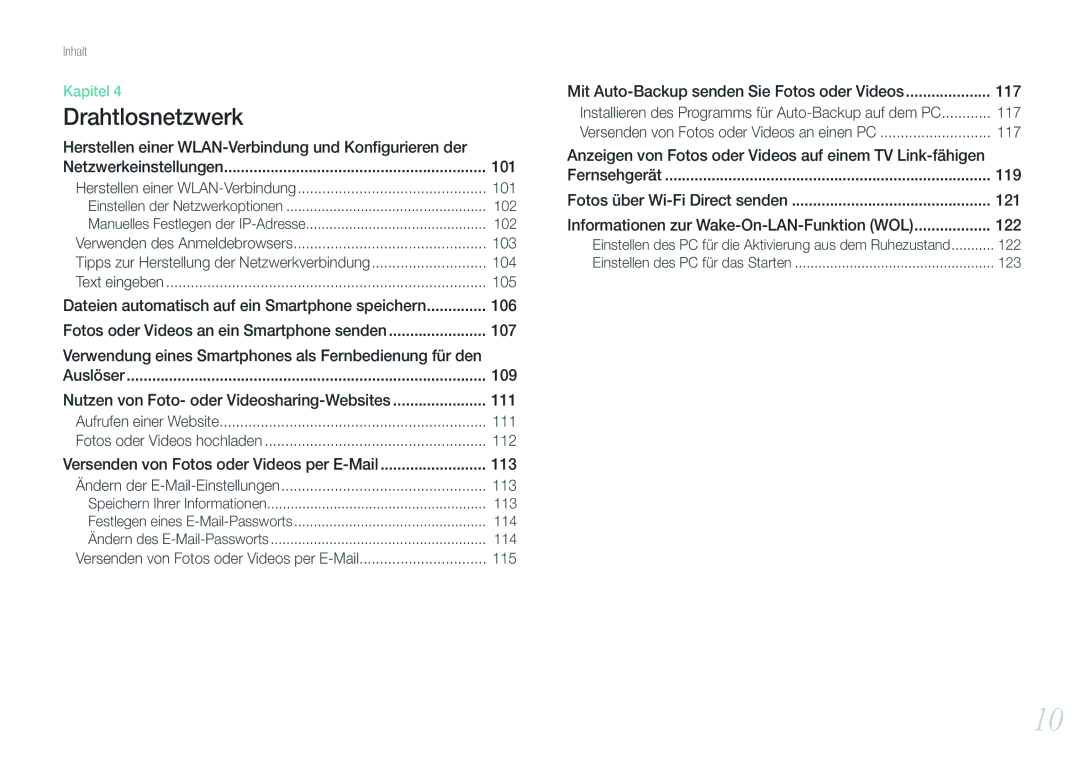 Samsung EV-NX1000BPWFR manual Netzwerkeinstellungen, 102, Tipps zur Herstellung der Netzwerkverbindung, 113, 114, 122, 123 