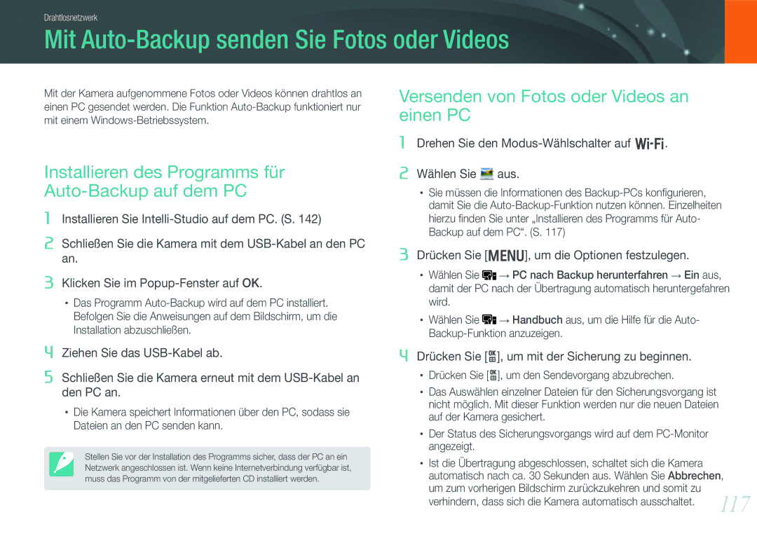 Samsung EV-NX1000BSBFR Mit Auto-Backup senden Sie Fotos oder Videos, Installieren des Programms für Auto-Backup auf dem PC 