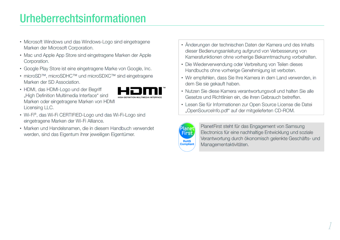 Samsung EV-NX1000BABNL, EV-NX1000BABDE, EV-NX1000BFWDE, EV-NX1000BDBDE, EV-NX1000BABTR manual Urheberrechtsinformationen 