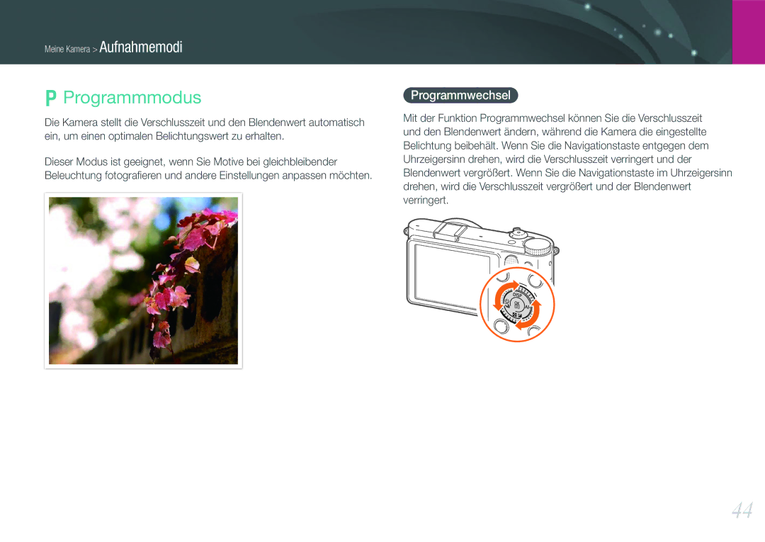 Samsung EV-NX1000BFWPL, EV-NX1000BABDE, EV-NX1000BFWDE, EV-NX1000BABNL, EV-NX1000BDBDE manual Programmmodus, Programmwechsel 