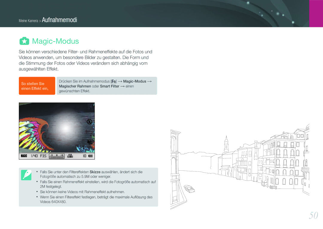 Samsung EV-NX1000BDBDE, EV-NX1000BABDE, EV-NX1000BFWDE, EV-NX1000BABNL manual Magic-Modus, So stellen Sie einen Effekt ein 