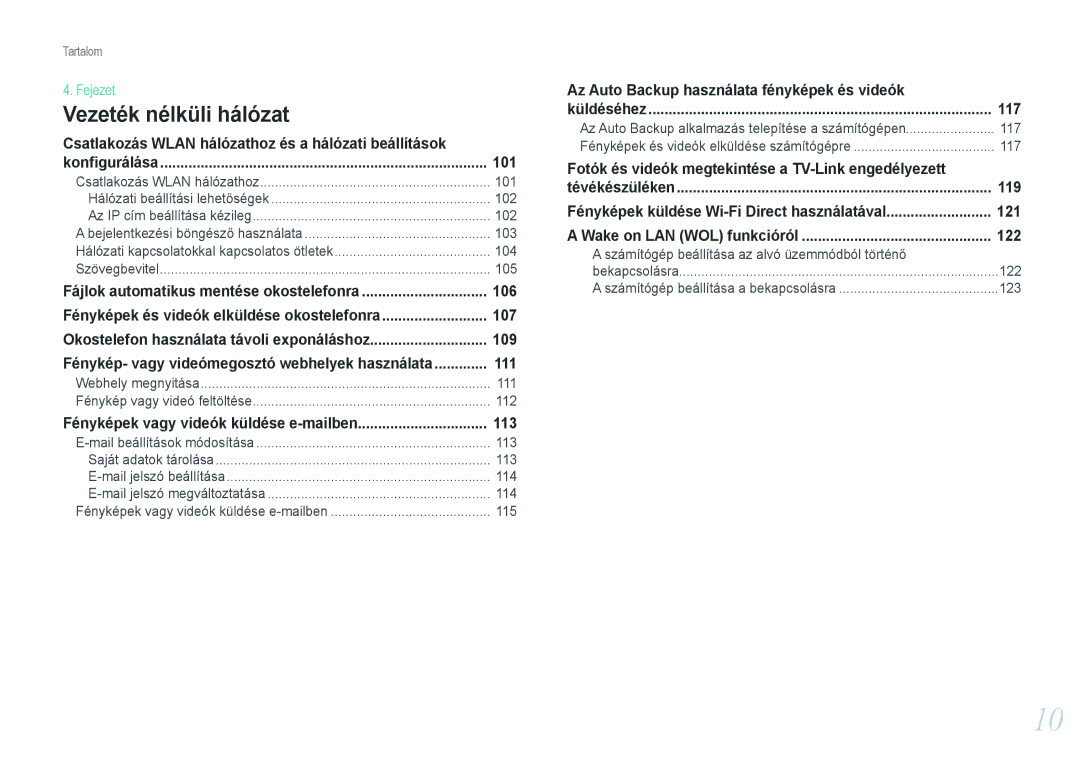 Samsung EV-NX1100BFWHU manual 101, 106, 107, 109, 111, 113, 117, Számítógép beállítása az alvó üzemmódból történő, 122, 123 