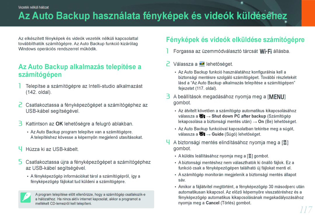 Samsung EV-NX1000BFWDE, EV-NX1000BABDE, EV-NX1000BABPL manual 117, Biztonsági mentés elindításához nyomja meg a o gombot 