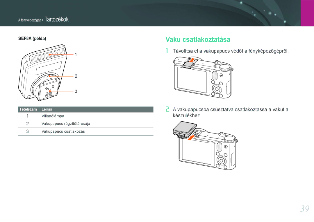 Samsung EV-NX1000BFWDE, EV-NX1000BABDE, EV-NX1000BABPL, EV-NX1000BABRO, EV-NX1100BABHU, EV-NX1000BABDK Vaku csatlakoztatása 