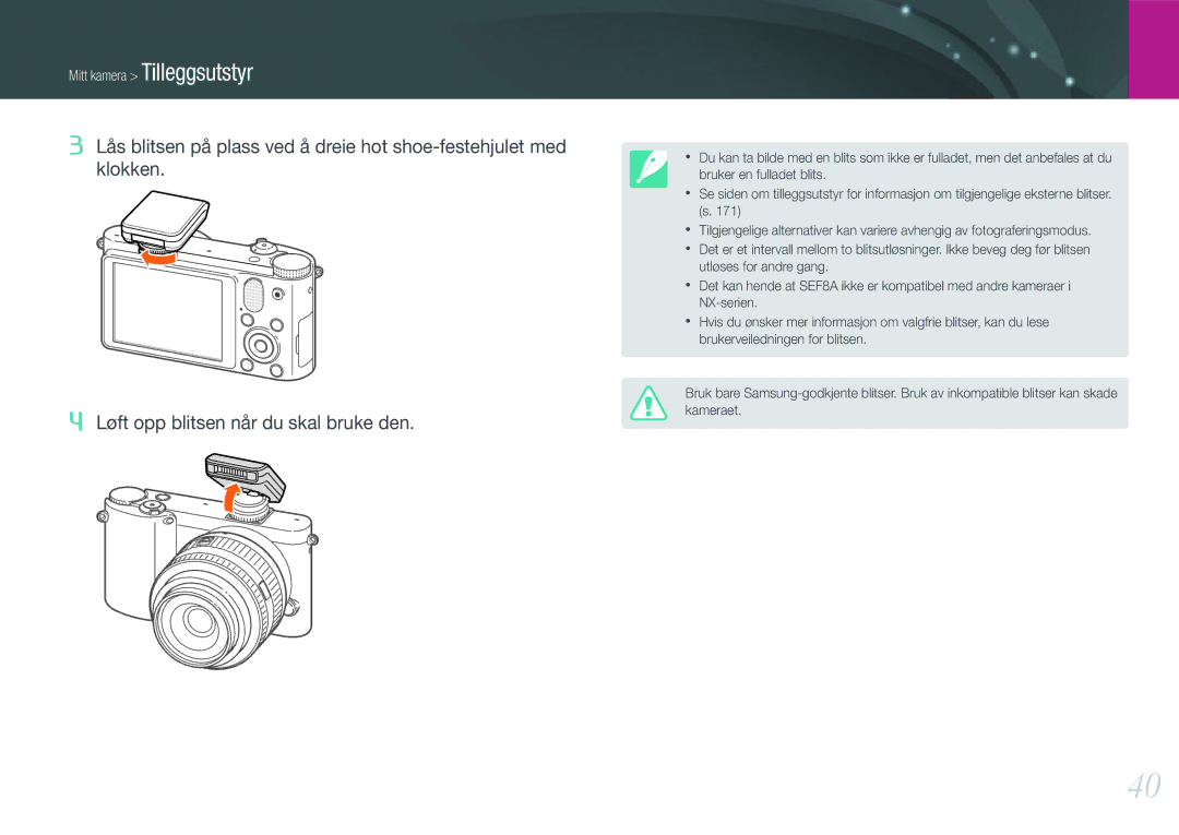 Samsung EV-NX1000BFWDK, EV-NX1000BABDK, EV-NX1000BABSE, EV-NX1000BFWSE manual Mitt kamera Tilleggsutstyr 