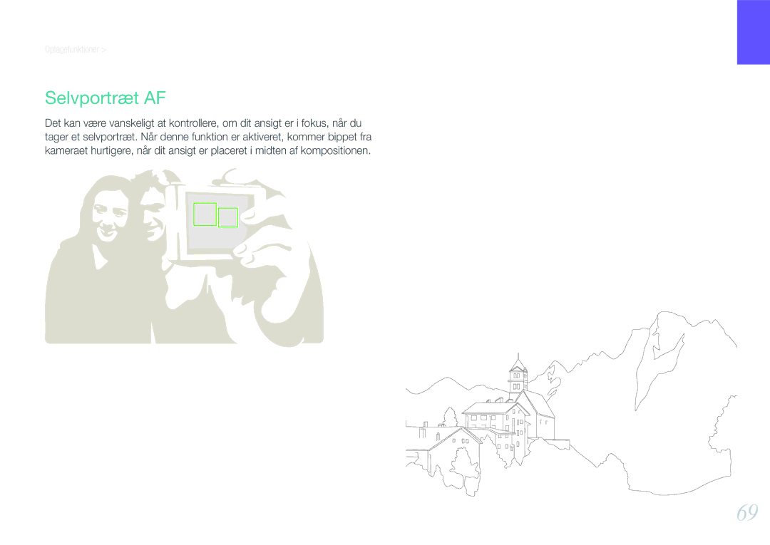 Samsung EV-NX1000BABSE, EV-NX1000BABDK, EV-NX1000BFWDK, EV-NX1000BFWSE manual Selvportræt AF 