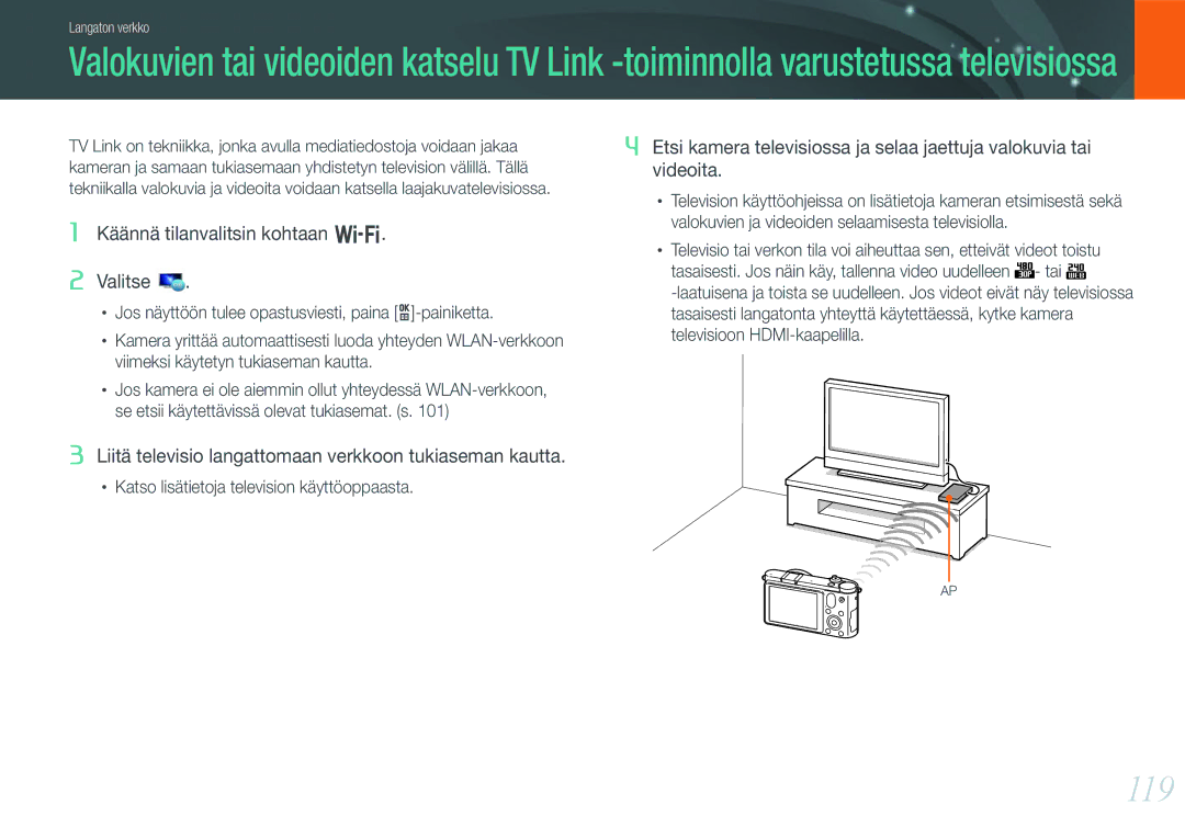 Samsung EV-NX1000BABDK, EV-NX1000BFWDK, EV-NX1000BABSE, EV-NX1000BFWSE manual 119, Käännä tilanvalitsin kohtaan B Valitse 