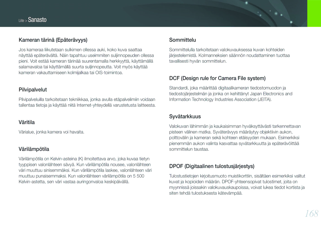 Samsung EV-NX1000BFWDK, EV-NX1000BABDK, EV-NX1000BABSE, EV-NX1000BFWSE manual 168 