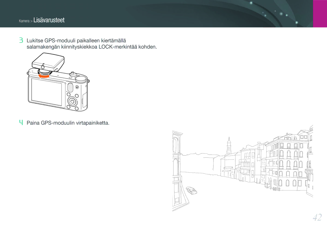 Samsung EV-NX1000BFWSE, EV-NX1000BABDK, EV-NX1000BFWDK, EV-NX1000BABSE manual Paina GPS-moduulin virtapainiketta 