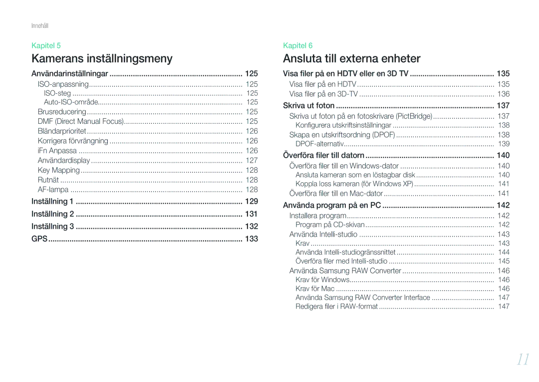 Samsung EV-NX1000BABDK, EV-NX1000BFWDK, EV-NX1000BABSE manual 125, 126, 127, 128, 135, 136, 137, 138, 140, 141, 142, 143, 146 