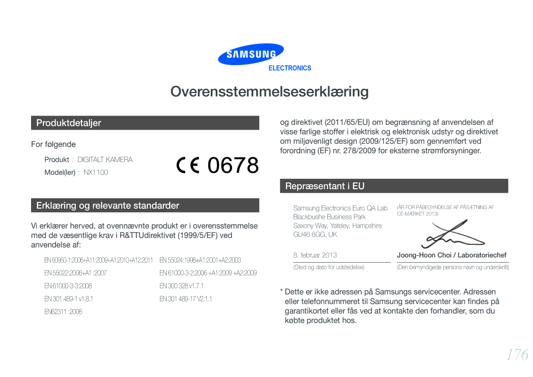 Samsung EV-NX1000BFWDK, EV-NX1000BABDK, EV-NX1000BABSE, EV-NX1000BFWSE manual 176 