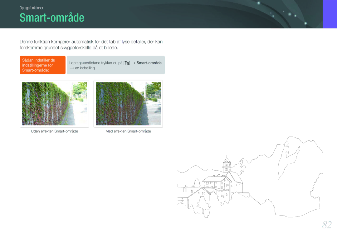 Samsung EV-NX1000BFWSE, EV-NX1000BABDK, EV-NX1000BFWDK manual Sådan indstiller du indstillingerne for Smart-område 