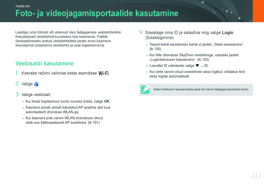 Samsung EV-NX1000BABEE, EV-NX1000BFWEE manual Foto- ja videojagamisportaalide kasutamine, 111, Veebisaidi kasutamine 