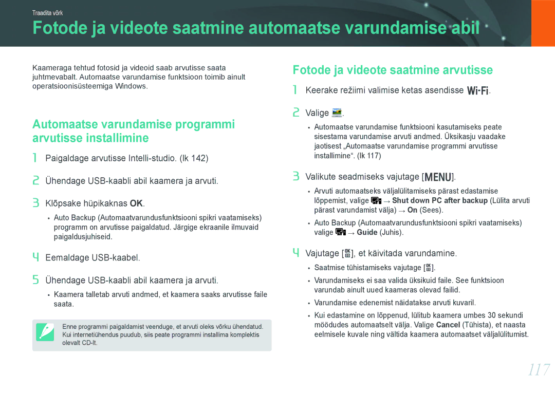 Samsung EV-NX1000BABEE, EV-NX1000BFWEE manual Fotode ja videote saatmine automaatse varundamise abil, 117 