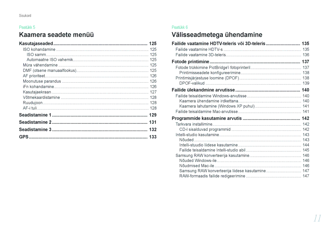 Samsung EV-NX1000BABEE, EV-NX1000BFWEE manual 125, 129, 131, 132, 133, 135, 137, 140, 142 