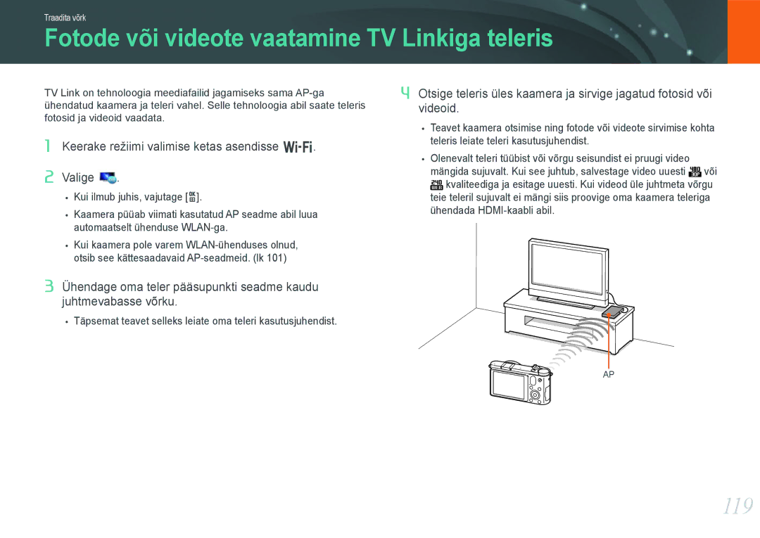 Samsung EV-NX1000BABEE, EV-NX1000BFWEE manual Fotode või videote vaatamine TV Linkiga teleris, 119 