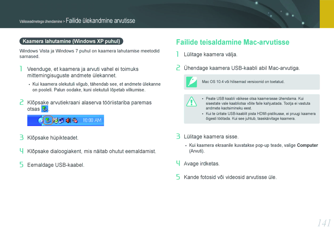 Samsung EV-NX1000BABEE, EV-NX1000BFWEE manual 141, Failide teisaldamine Mac-arvutisse, Kaamera lahutamine Windows XP puhul 