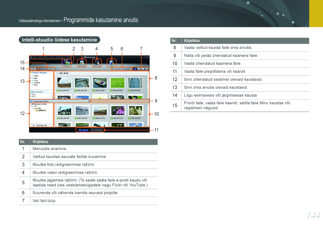 Samsung EV-NX1000BFWEE, EV-NX1000BABEE manual 144, Intelli-stuudio liidese kasutamine 