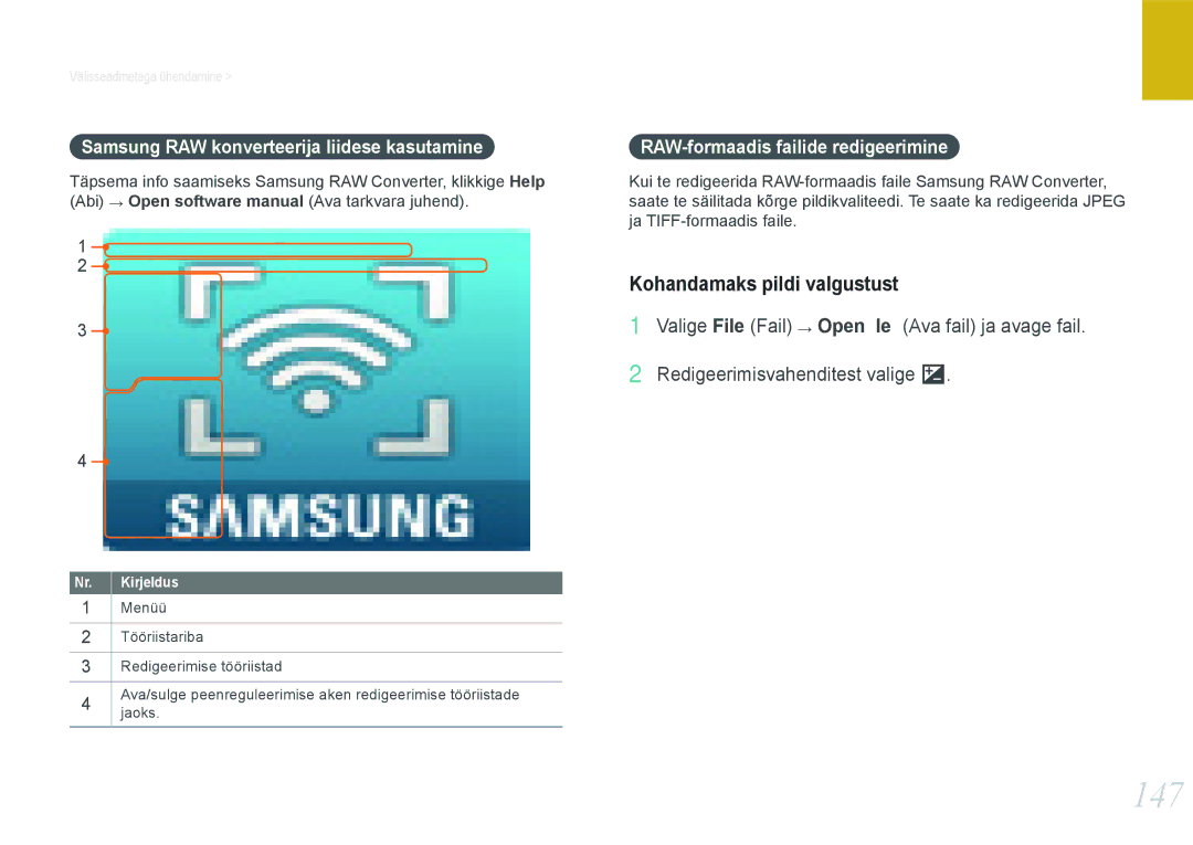 Samsung EV-NX1000BABEE, EV-NX1000BFWEE 147, Kohandamaks pildi valgustust, Samsung RAW konverteerija liidese kasutamine 