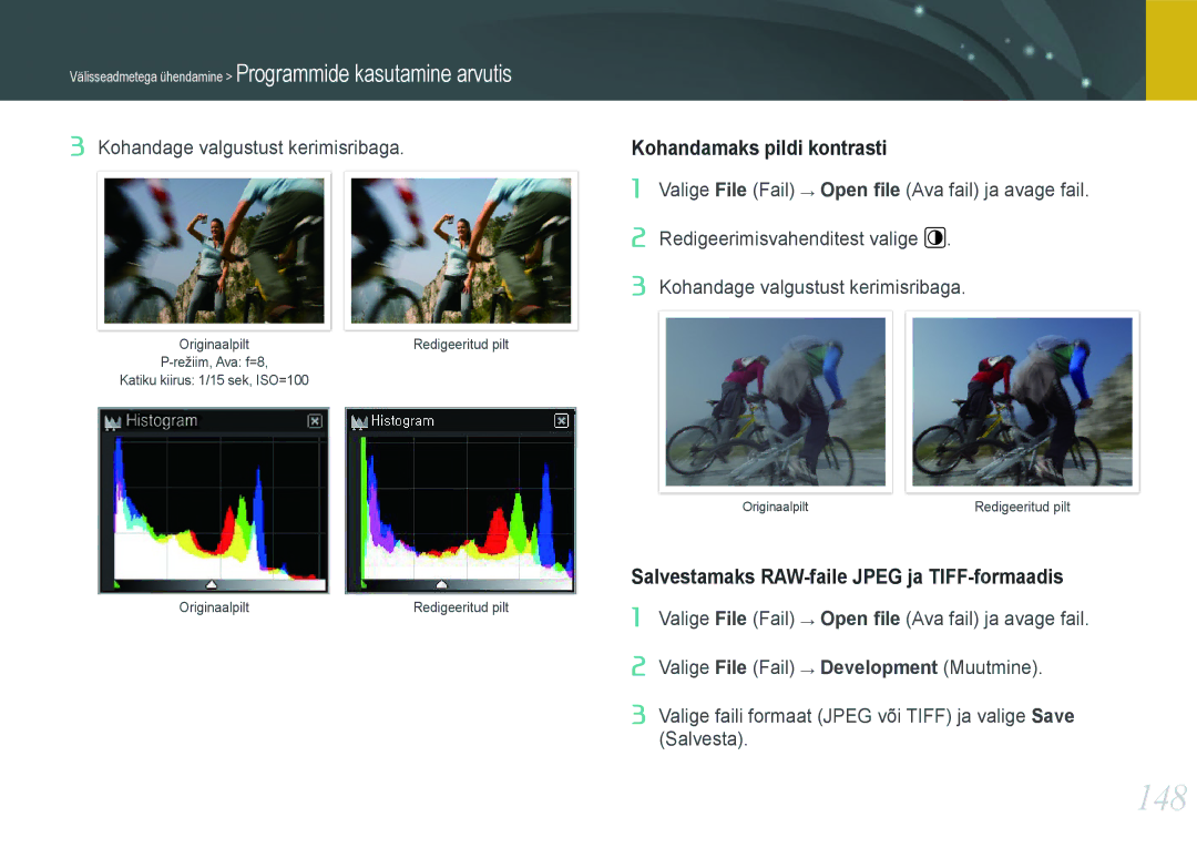 Samsung EV-NX1000BFWEE, EV-NX1000BABEE 148, Kohandamaks pildi kontrasti, Salvestamaks RAW-faile Jpeg ja TIFF-formaadis 