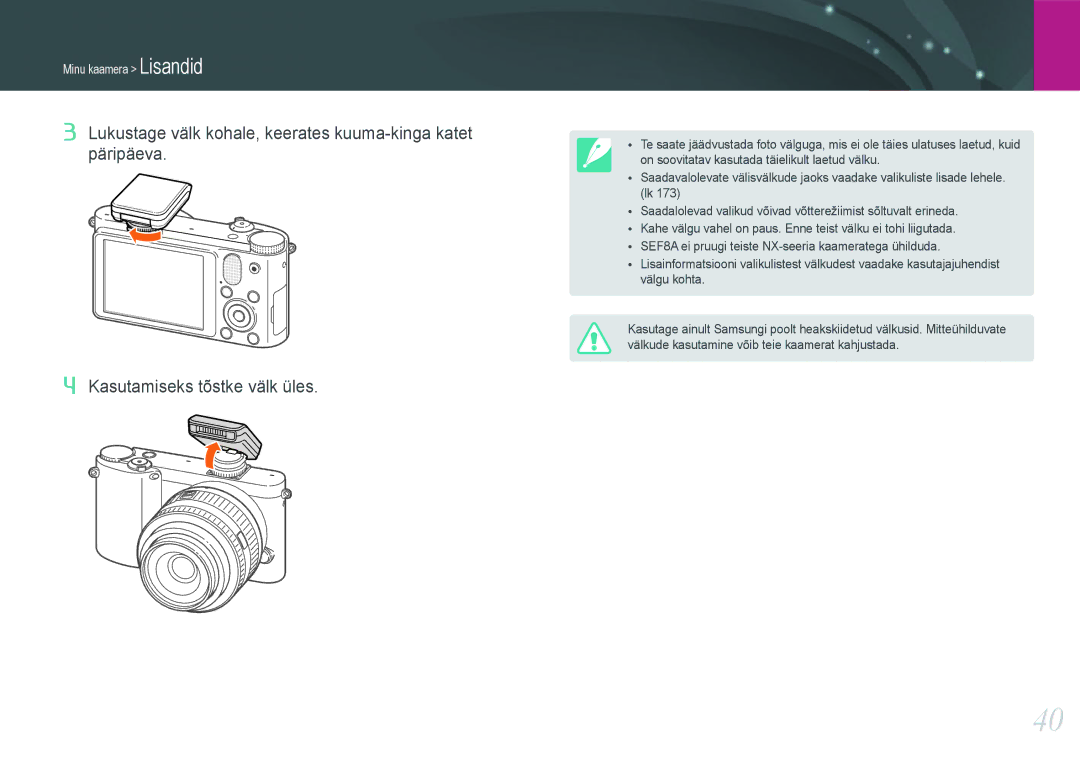 Samsung EV-NX1000BFWEE, EV-NX1000BABEE manual Minu kaamera Lisandid 