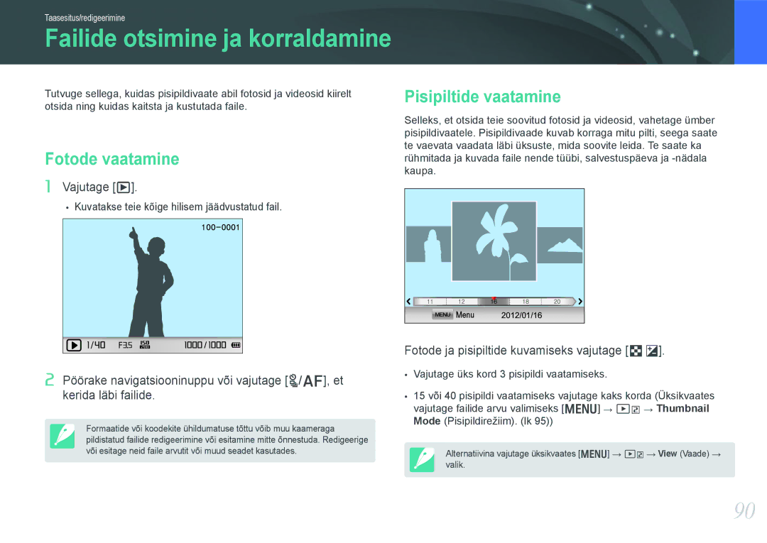 Samsung EV-NX1000BFWEE, EV-NX1000BABEE manual Fotode vaatamine, Pisipiltide vaatamine 