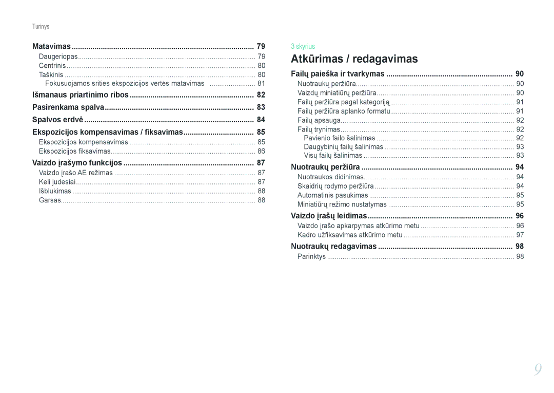 Samsung EV-NX1000BABEE, EV-NX1000BFWEE manual Atkūrimas / redagavimas 