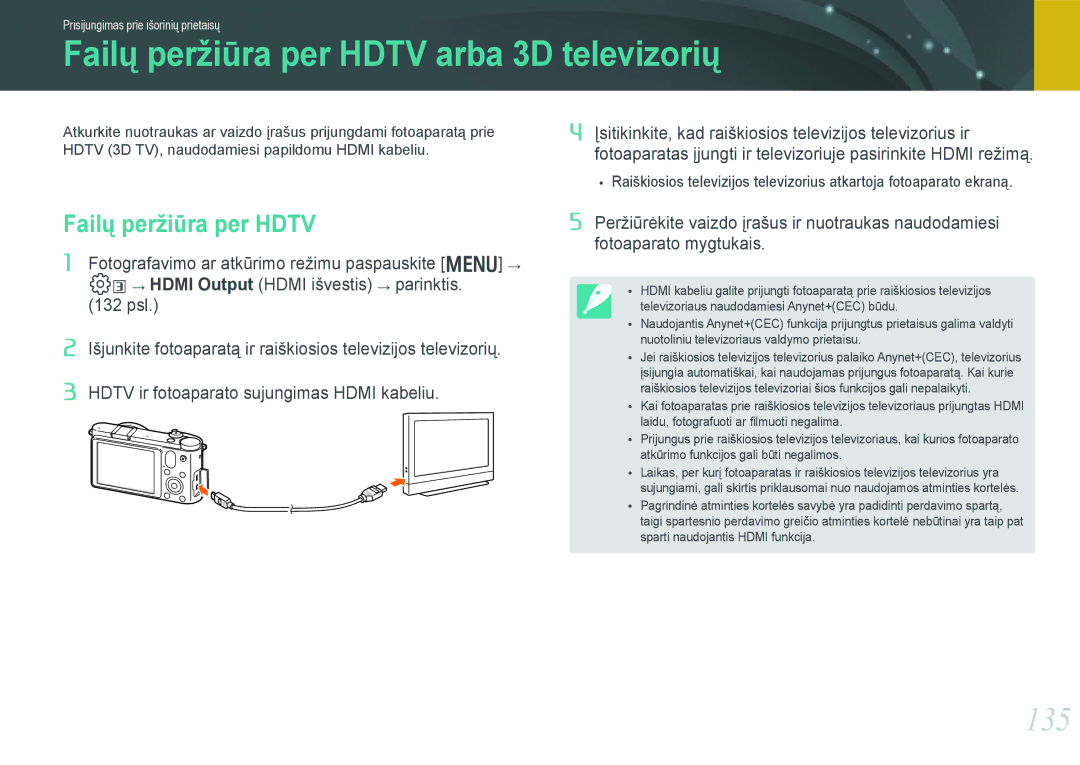 Samsung EV-NX1000BABEE, EV-NX1000BFWEE manual Failų peržiūra per Hdtv arba 3D televizorių, 135 