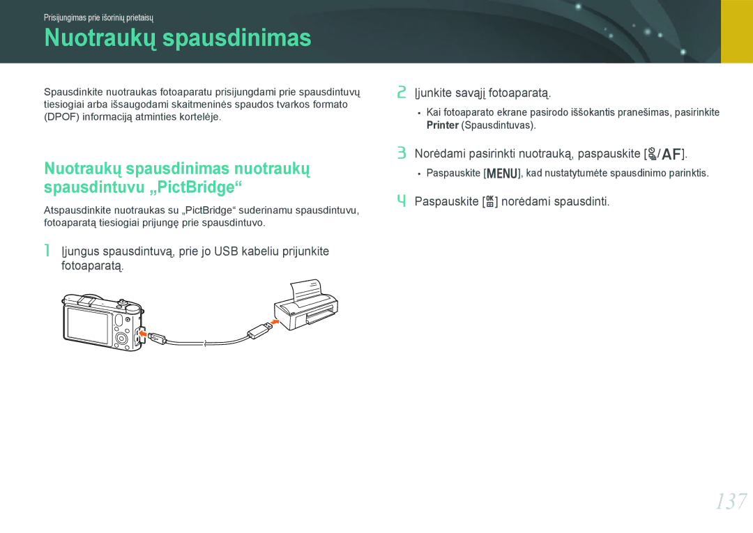 Samsung EV-NX1000BABEE, EV-NX1000BFWEE manual Nuotraukų spausdinimas, 137 