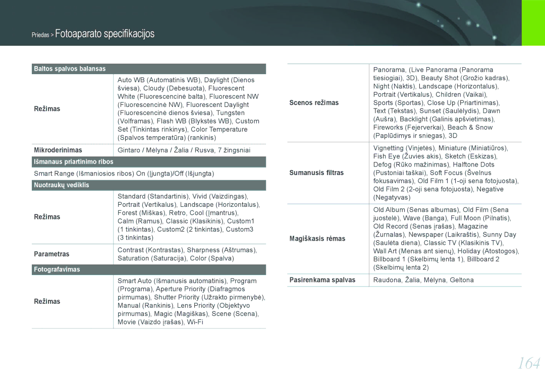 Samsung EV-NX1000BFWEE, EV-NX1000BABEE manual 164 