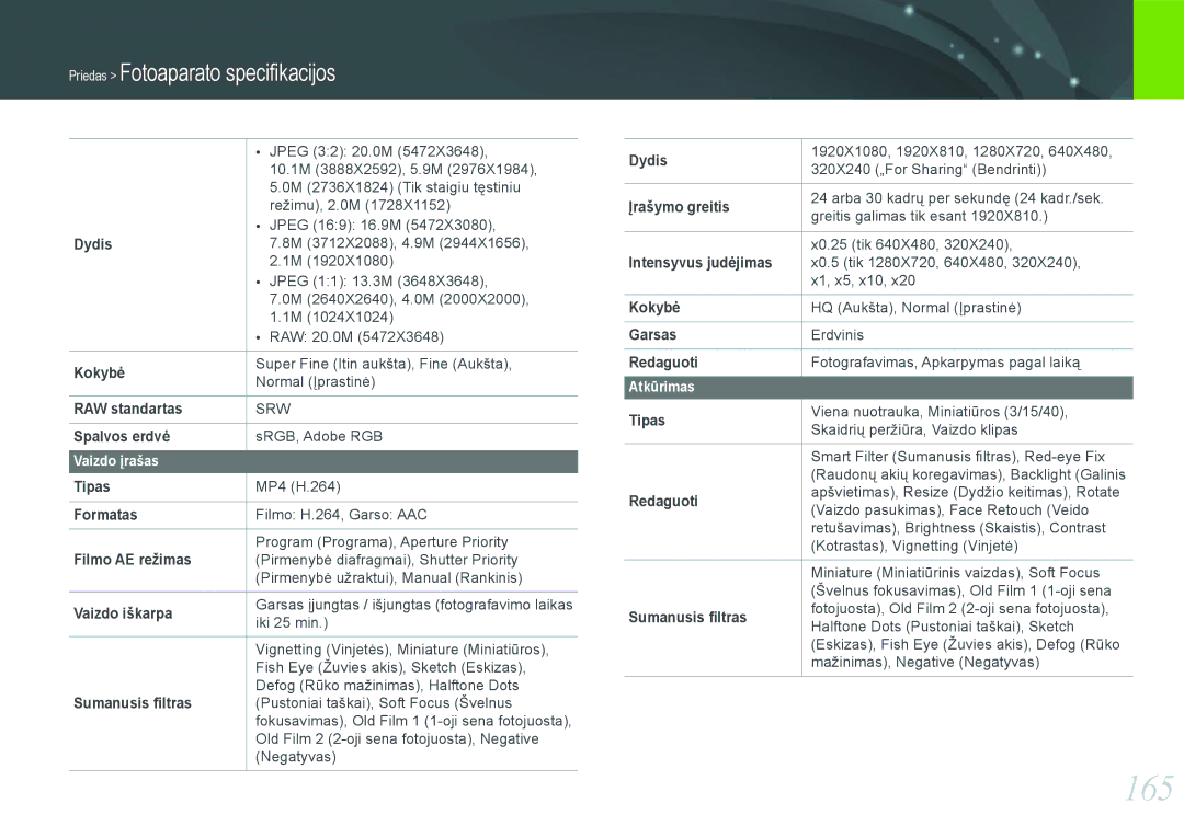 Samsung EV-NX1000BABEE, EV-NX1000BFWEE manual 165 