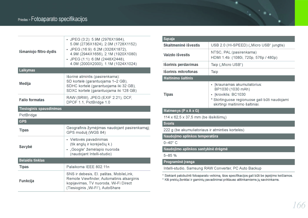 Samsung EV-NX1000BFWEE, EV-NX1000BABEE manual 166 