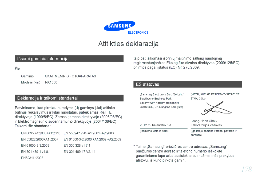 Samsung EV-NX1000BFWEE, EV-NX1000BABEE manual 178 