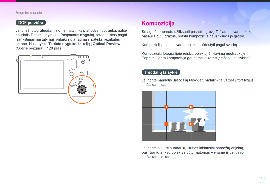 Samsung EV-NX1000BFWEE, EV-NX1000BABEE manual DOF peržiūra, Trečdalių taisyklė 