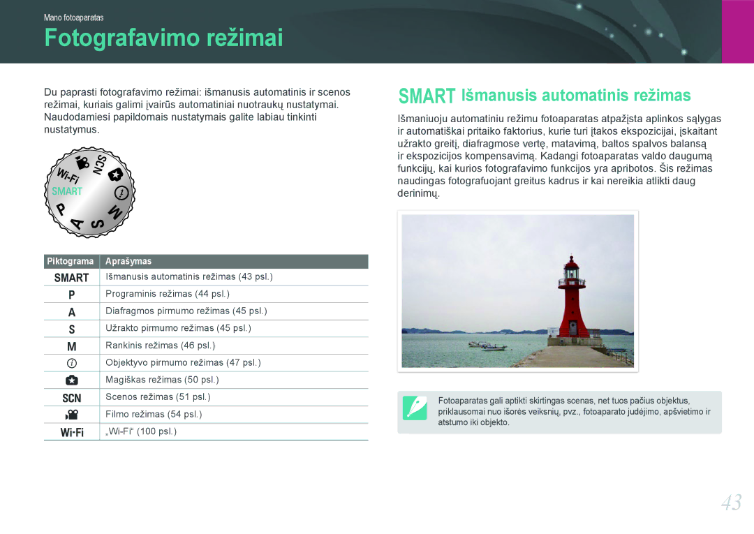 Samsung EV-NX1000BABEE, EV-NX1000BFWEE manual Fotografavimo režimai, Išmanusis automatinis režimas 