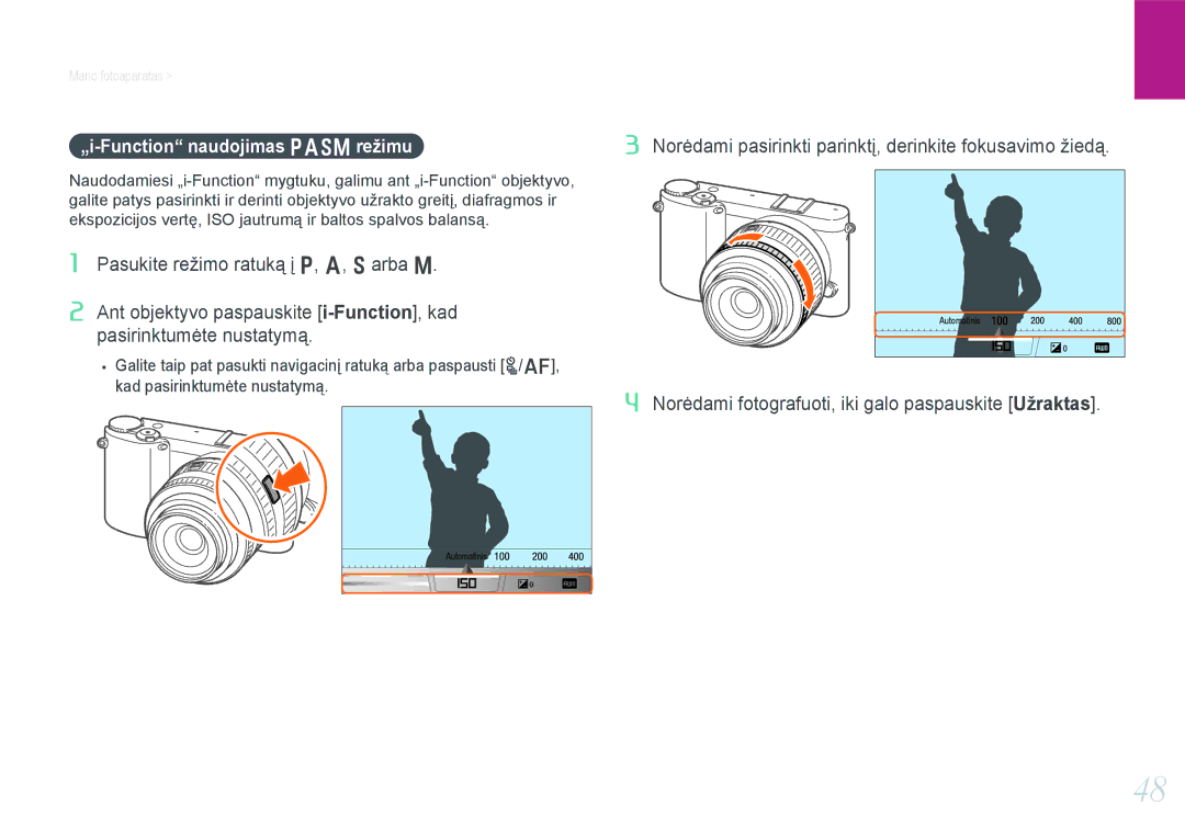 Samsung EV-NX1000BFWEE, EV-NX1000BABEE manual „i-Function naudojimas Pasm režimu 